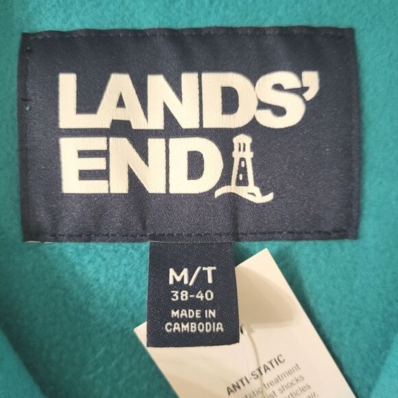 Lands' End Men's Teal Fleece Quarter Zip Pullover Sweatshirt Jacket - Picture 3 of 15